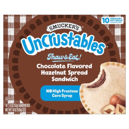 Smucker's Uncrustables Chocolate Flavored Hazelnut Spread Sandwich, 1.8 oz, 10 count