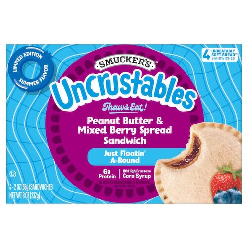 Smucker's Uncrustables Peanut Butter & Mixed Berry Spread Sandwich Limited Edition, 2 oz, 4 count