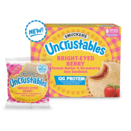Smucker's Uncrustables Bright-Eyed Berry Peanut Butter & Strawberry Jam Sandwich, 2.8 oz, 8 count