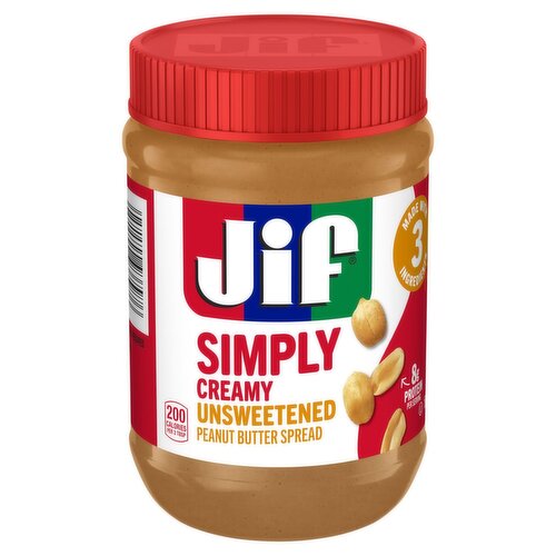 Jif Simply Creamy Unsweetened Peanut Butter Spread, 15 oz