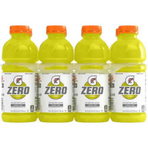 Gatorade Zero Zero Sugar Thirst Quencher Lemon Lime 20 Fl Oz, 8 Count