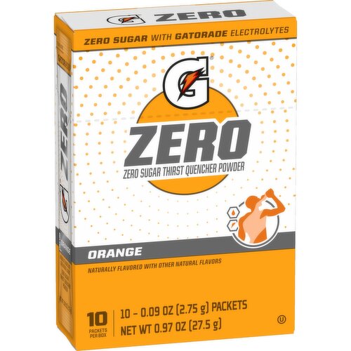 Gatorade Zero Zero Sugar Thirst Quencher Powder Orange 0.09 Oz, 10 Count