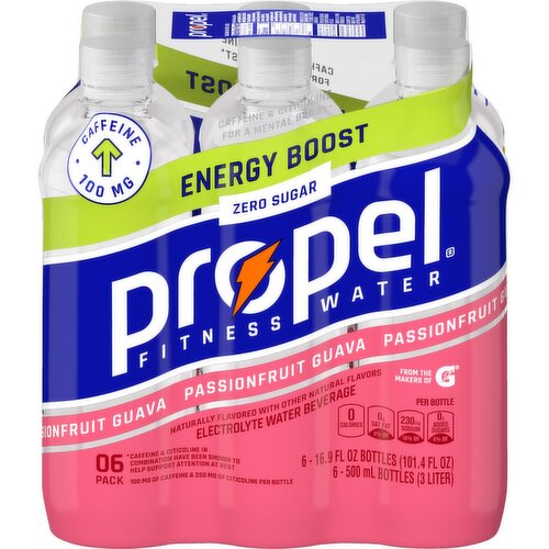 Propel Energy Boost Electrolyte Water Beverage Passionfruit Guava 16.9 Fl Oz 6 Count