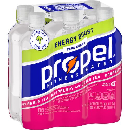 Propel Energy Boost Enhanced Water Raspberry Green Tea 16.9 Fl Oz, 6 Count
