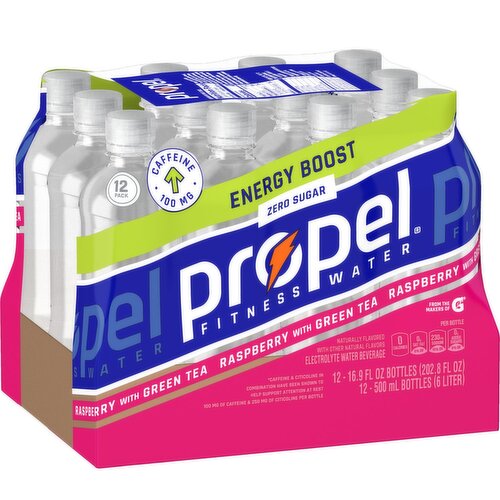 Propel Re-Energize Energy Boost Electrolyte Water Raspberry With Green Tea 16.9 Fl Oz 12 Count