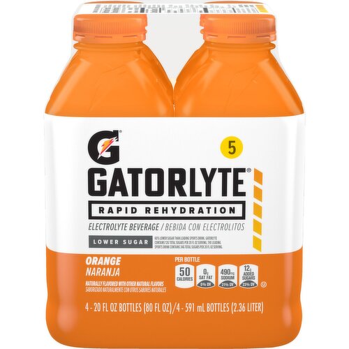 Gatorade Gatorlyte Electrolyte Beverage Orange 20 Fl Oz, 4 Count