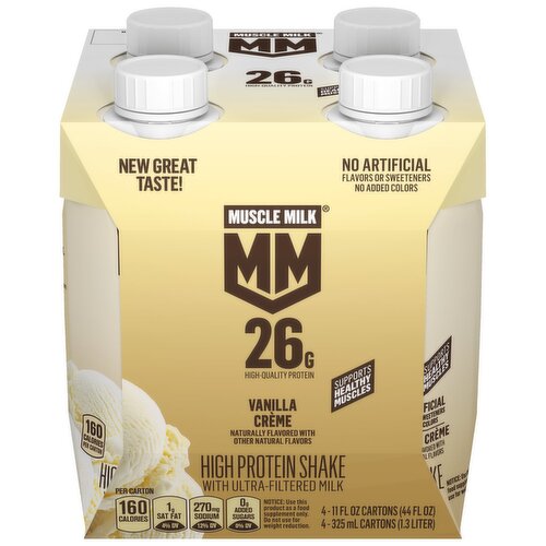 Muscle Milk High Protein Shake with Ultra-Filtered Milk Vanilla Creme 11 Fl Oz, 4 Count 