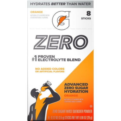 Gatorade Zero Thirst Quencher Powder Orange, 0.12 Oz X 8