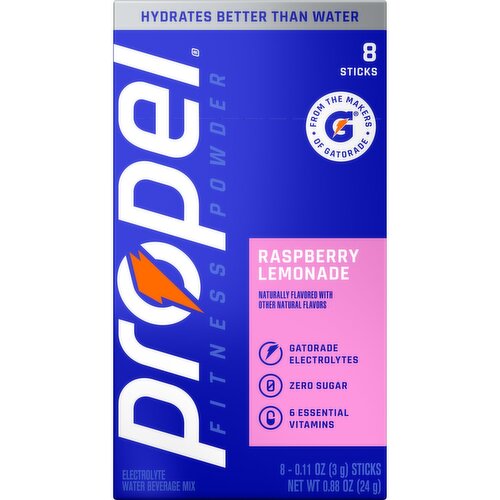 Propel Electrolytes Water Beverage Mix Raspberry Lemonade 20 Oz x 8 Count