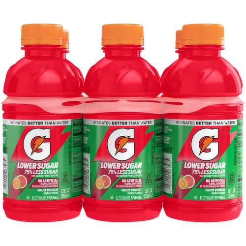 Gatorade Lower Sugar Electrolyte Beverage Fruit Punch 12 Fl Oz, 6 Count