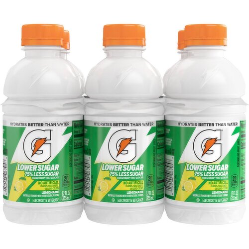 Gatorade Lower Sugar Electrolyte Beverage Lemonade, 12 Fl Oz X 6 Count