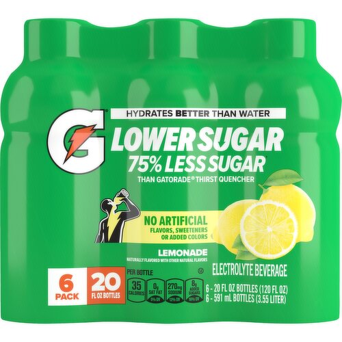 Gatorade Lower Sugar Thirst Quencher Lemonade, 20 Fl Oz X 6 Count
