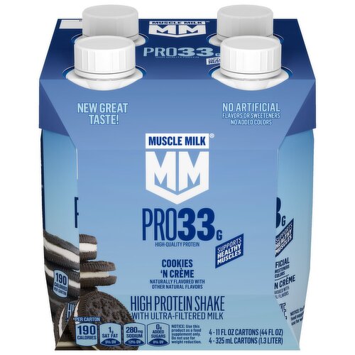 Muscle Milk PRO High Protein Shake with Ultra-Filtered Milk, Cookies N Creme, 11 Fl Oz X 4 Count