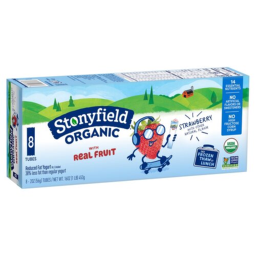 Stonyfield Organic Strawberry Reduced Fat Yogurt Tubes, 2 oz, 8 count