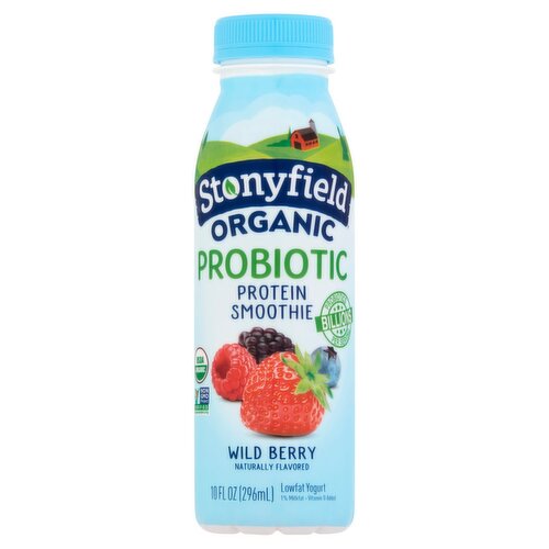 Stonyfield Organic Probiotic Wild Berry Protein Smoothie Lowfat Yogurt, 10 fl oz