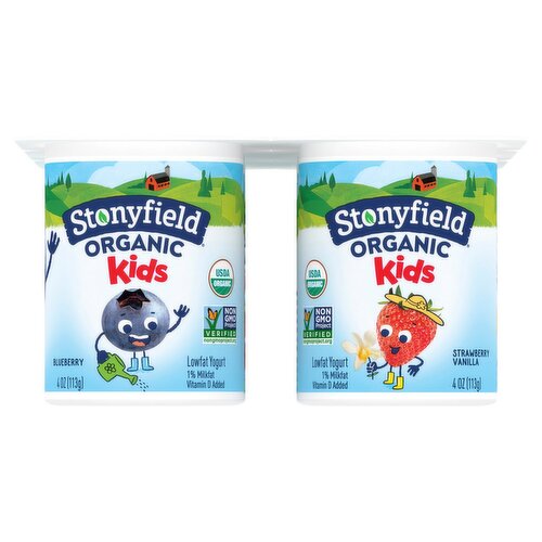 Stonyfield Organic Kids Strawberry Vanilla & Blueberry Lowfat Yogurt Cups