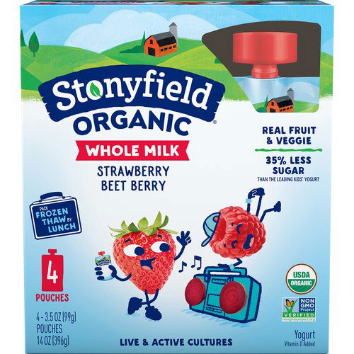 Stonyfield Whole Milk Strawberry Beet Berry Yogurt Pouch, 14 oz