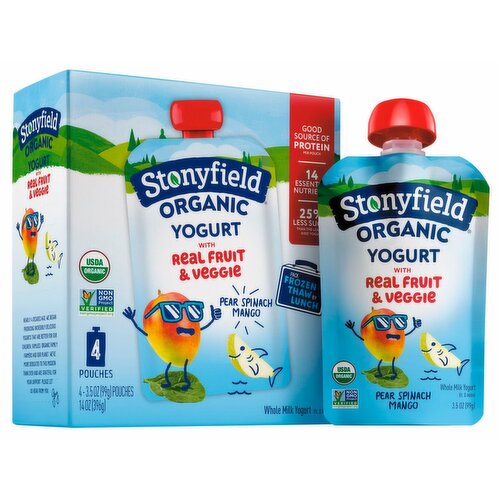 Stonyfield Organic Pear Spinach Mango Whole Milk Yogurt, 3.5 oz, 4 count