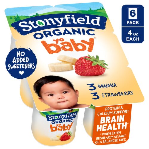Stonyfield Organic YoBaby Banana & Strawberry Whole Milk Yogurt, 6+ months, 4 oz, 6 count