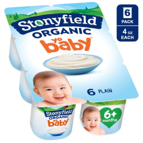 Stonyfield Organic YoBaby Plain Whole Milk Baby Yogurt, 6+ Months, 4 oz, 6 count