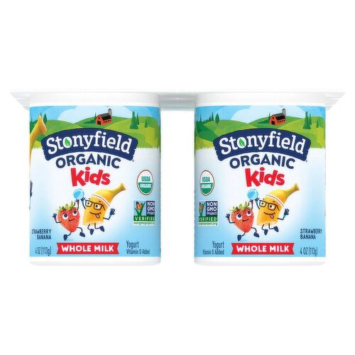 Stonyfield Organic Kids Whole Milk Yogurt Cups, Strawberry Banana, 6 Ct