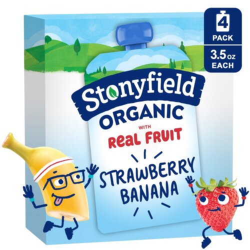Stonyfield Organic Strawberry Banana Reduced Fat Yogurt with Real Fruit, 3.5 oz, 4 count