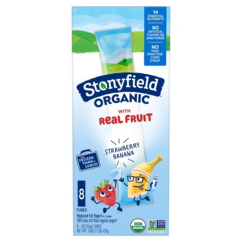 Stonyfield Organic Strawberry Banana Reduced Fat Yogurt Tubes, 2 oz, 8 count