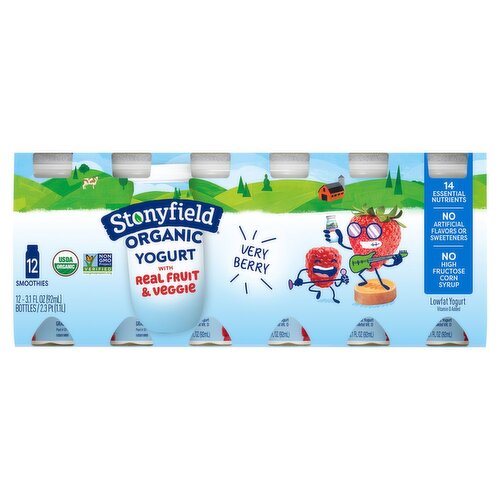 Stonyfield Organic Very Berry Lowfat Yogurt Smoothies, 3.1 fl oz, 12 count
