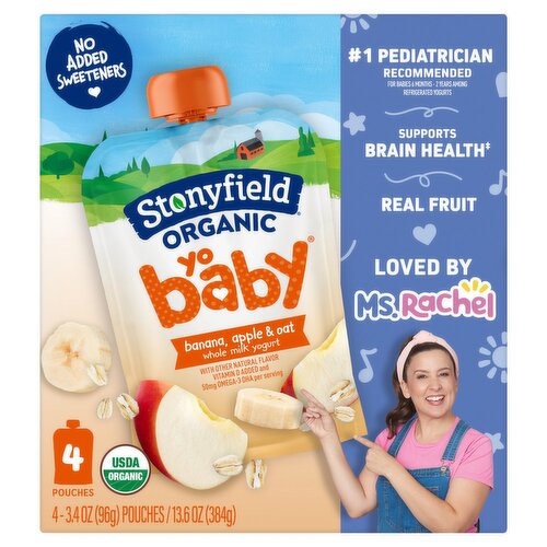 Stonyfield Organic YoBaby Whole Milk Baby Yogurt Pouches, Banana & Oat, 4 Ct