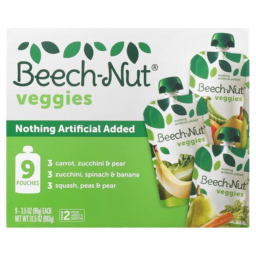 Beech-Nut Veggies Baby Food, Stage 2, 6 Months+, 3.5 oz, 9 count