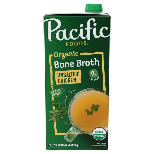 Pacific Foods Organic Unsalted Chicken Bone Broth, 32 oz