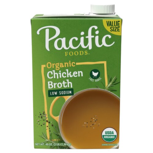 Pacific Foods Organic Low Sodium Free Range Chicken Broth Value Size, 48 oz