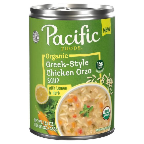 Pacific Foods Organic Greek-Style Chicken Orzo Soup with Lemon & Herb, 16.1 oz
