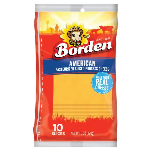 Borden American Pasteurized Sliced Process Cheese, 10 count, 6 oz