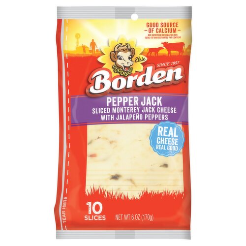 Borden Pepper Jack Sliced Monterey Jack Cheese, 10 count, 6 oz