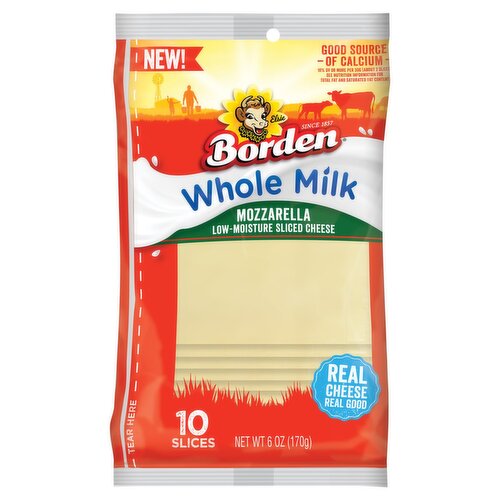 Borden Whole Milk Mozzarella Low-Moisture Sliced Cheese, 10 count, 6 oz