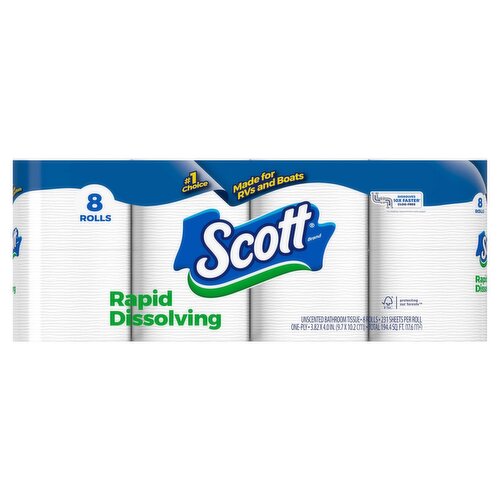 Scott Rapid-Dissolving Unscented Bathroom Tissue, 8 count