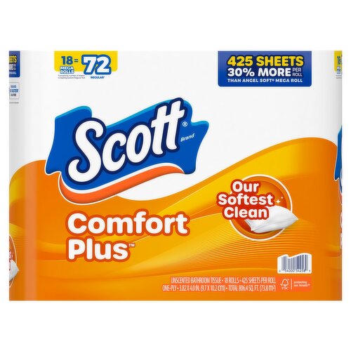 Scott ComfortPlus Unscented Bathroom Tissue, 18 count