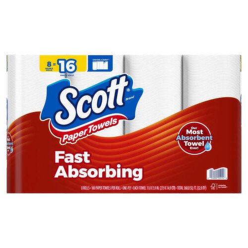 Scott Fast Absorbing Paper Towels Rolls, 8 count