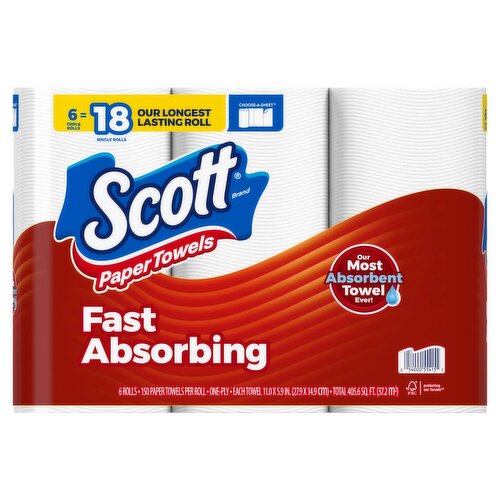 Scott Fast Absorbing Paper Towels Rolls, 6 count