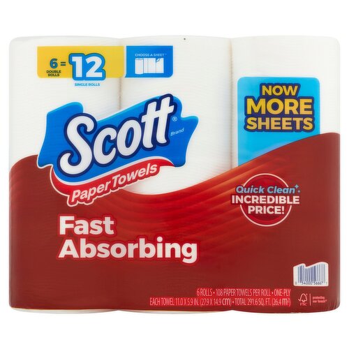 Scott Fast Absorbing Paper Towels Rolls, 6 count