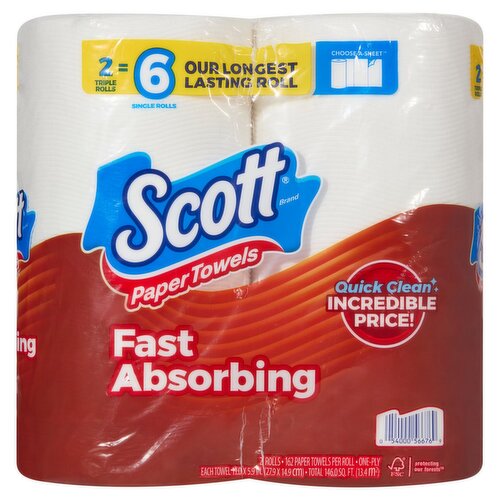 Scott Fast Absorbing Paper Towels, one-ply, 2 count