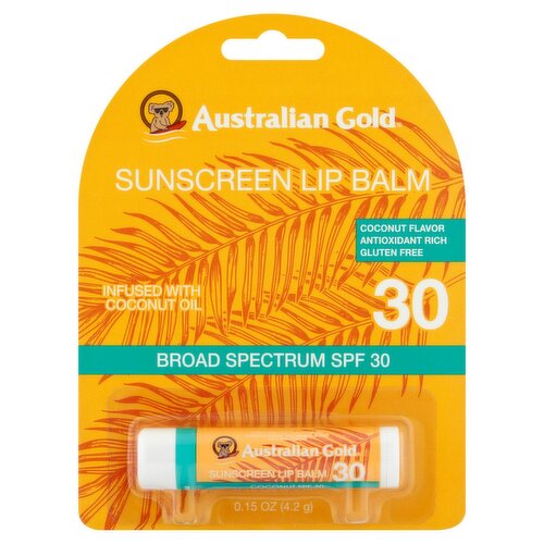 Australian Gold Coconut Flavor Broad Spectrum Sunscreen Lip Balm, SPF 30, 0.15 oz