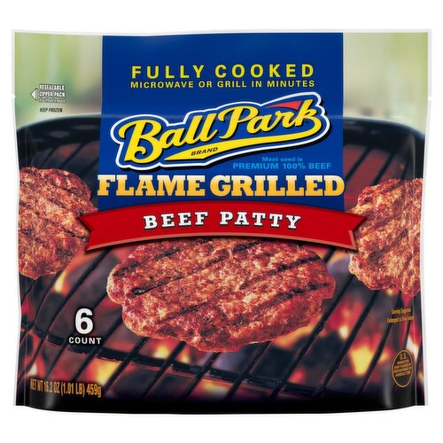 Ball Park Flame Grilled Beef Patty, 6 count, 16.2 oz