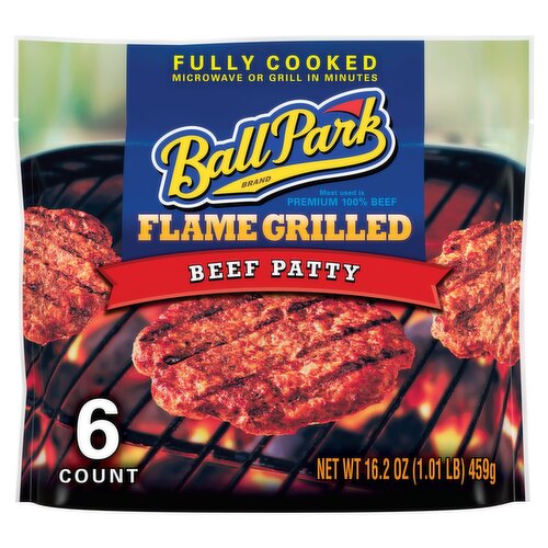 Ball Park Flame Grilled Beef Patty, 6 count, 16.2 oz