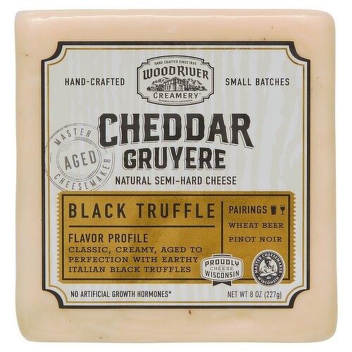 Wood River Creamery Cheddar Gruyere Black Truffle Natural Semi-Hard Cheese, 8 oz