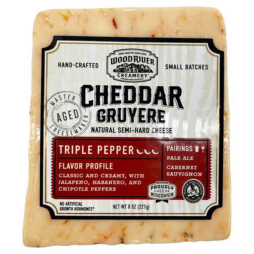 Wood River Creamery Cheddar Gruyere Triple Pepper Natural Semi-Hard Cheese, 8 oz