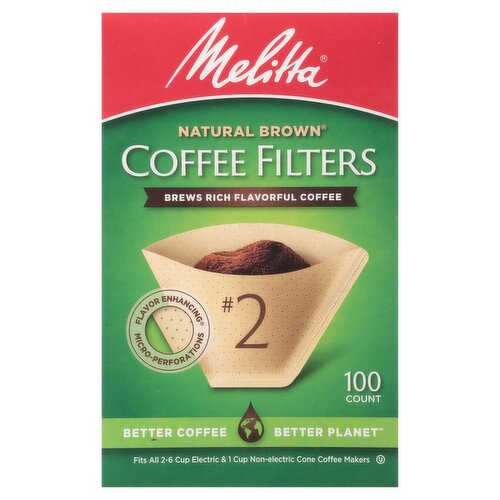 Melitta #2 Super Premium Natural Brown Cone Coffee Filters, 100 count