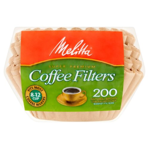 Melitta Super Premium Natural Brown Unbleached Paper Coffee Filters, 200 count