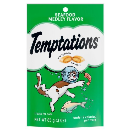 TEMPTATIONS Classic Crunchy and Soft Cat Treats Seafood Medley Flavor, 3 oz. Pouch